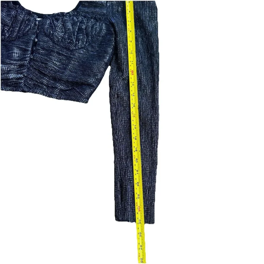 New Jonathan Simkhai Women's Metallic Size 4 Wrap Crop Top Long Sleeves Midnight - Picture 7 of 16